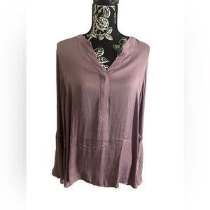 Simply Vera Wang Purple Rare Berry Bell Cuff Popover Blouse Top Long Sleeve XL